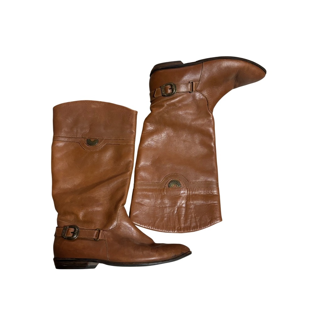 Nicole Womens Brown‎ Leather Tall Riding Boots Buckle Detail Size